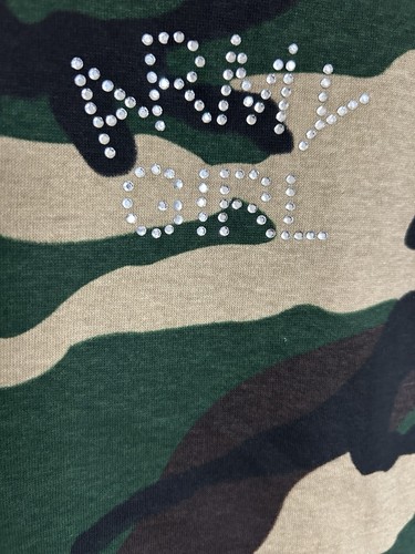 NEW Tank Top Camo Army Girl Bedazzled Font Large Y2K 2000 Retro Style Military - Picture 2 of 3