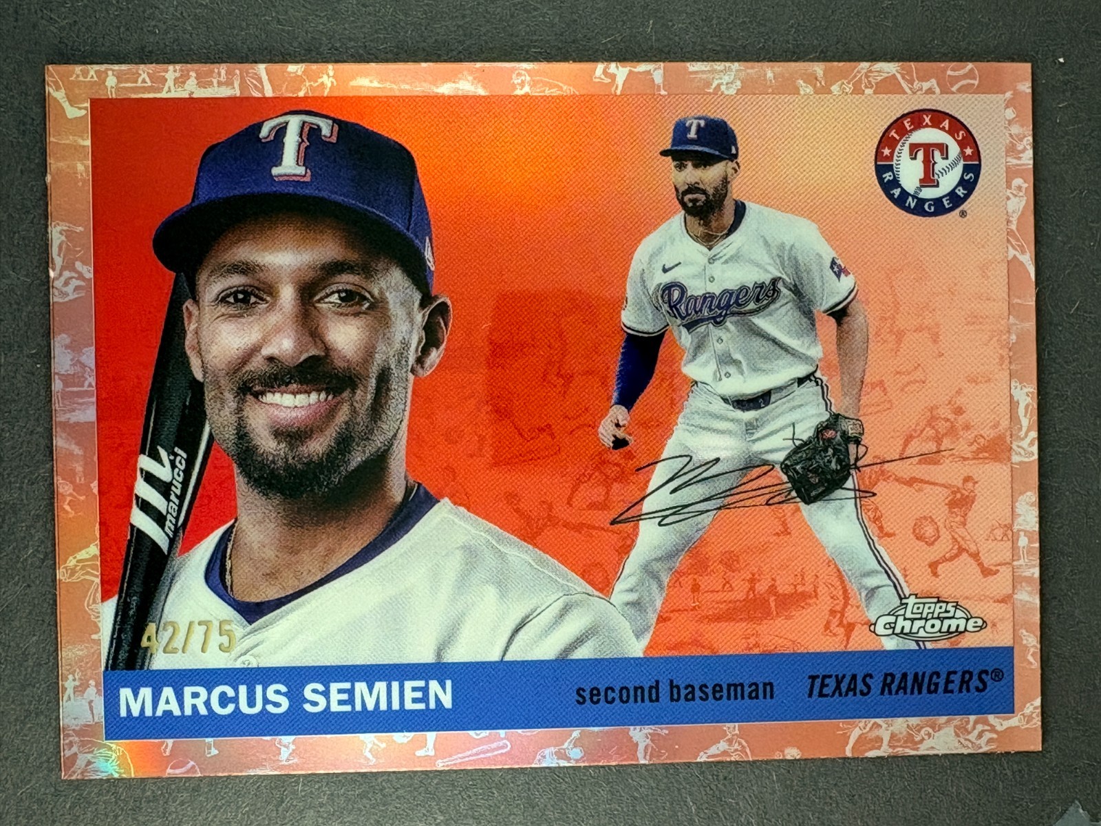 2025 Topps Chrome Platinum - Marcus Semien #181 - Rose Gold Toile /75 - Rangers