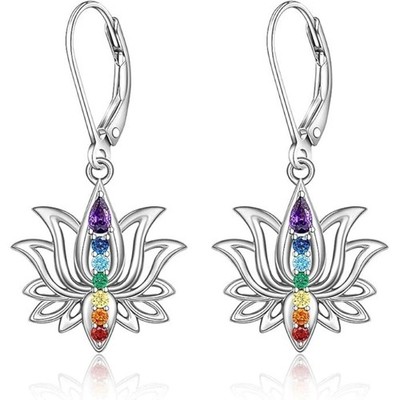7 Chakra Lotus Flower Earrings Boho Dangle Meditation Yoga Spiritual Jewelry