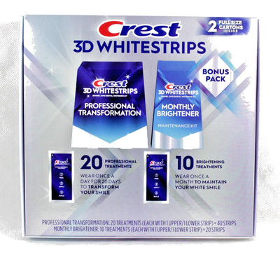 Crest 3D Whitestrips 40 Strips & Monthly Brightener 20 Strips New Free Shipping