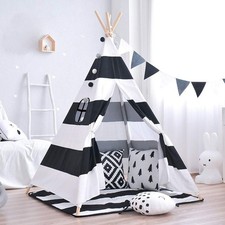 Folding Linen Pet Tent Playhouse Washable Play Teepee Portable Kid Travel Wigwam