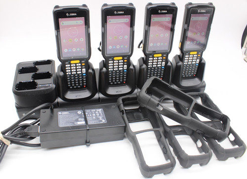 LOT OF 4 Zebra MC330K Extended Range 2D Android 8 Mobile Computers w/ Quad Dock