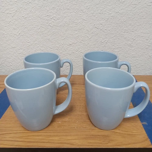 Corelle Stoneware Coffee Mugs Light Blue Periwinkle Set of 4 Vintage 12 ounce