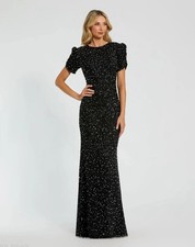 MAC DUGGAL Size 6 Black 24003 Short Sleeve Beaded Pearls Gown Dress Formal Prom