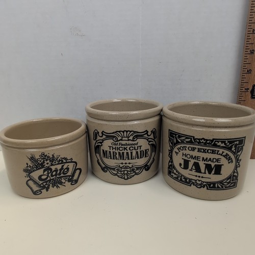 Vintage Parker Pottery Jam Marmalade Pate Crock Canister Set England Stoneware 