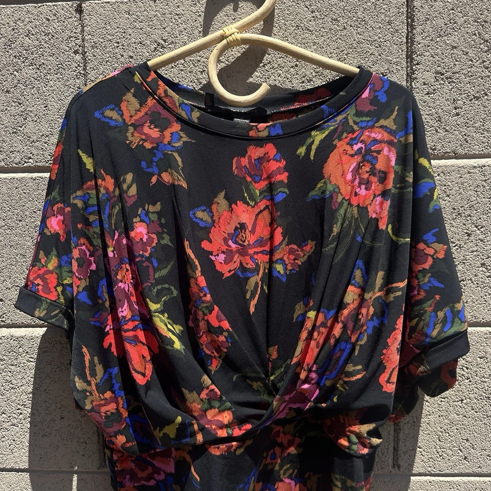 Блузка Cynthia Steffe черная с цветочным рисунком плиссированная спереди топ размер XL - Изображение 2 из 4