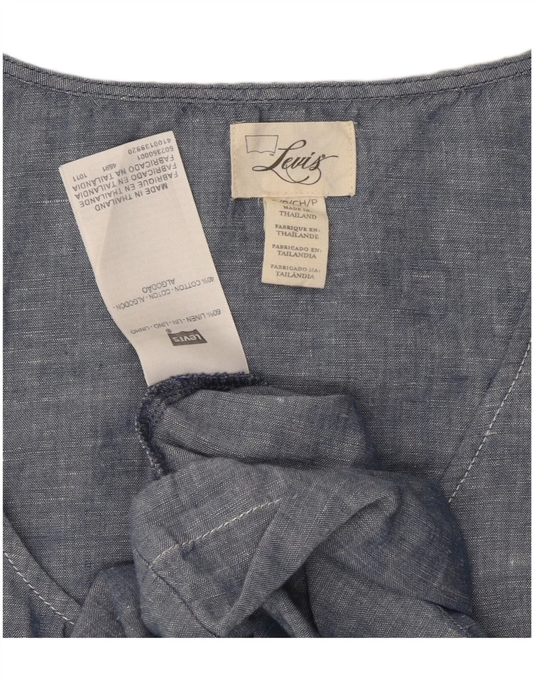 Vestido LEVI'S para mujer sin mangas línea A Reino Unido 10 pequeño azul lino CK02 Foto 4 de 4