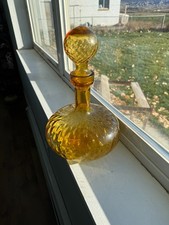 Empoli Amber Diamond Pattern Genie Bottle Decanter MCM Italy 13.5" Wine