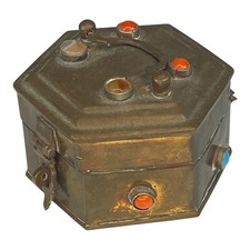 Vintage Brass Hinged Hexagon Mini Trinket Box Colored Glass India