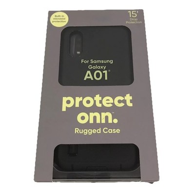 Rugged Phone Case for Samsung Galaxy A01 by Onn 15ft Drop Test Black NEW