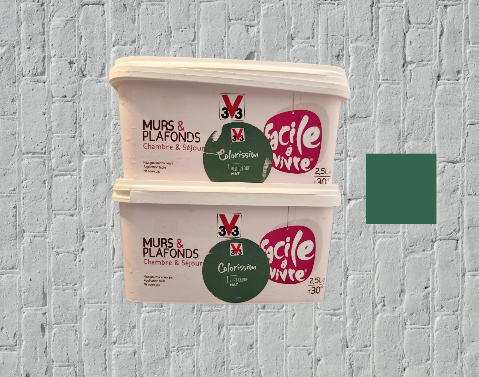 Peinture Vert Cèdre V33 haute opacité et lavable pour rénover salon et chambre