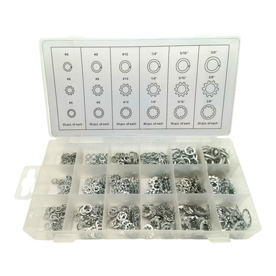 720pc ASSORTMENT SPRING LOCK EXTERNAL & INTERNAL TOOTH LOCK WASHER SET 18 SIZES