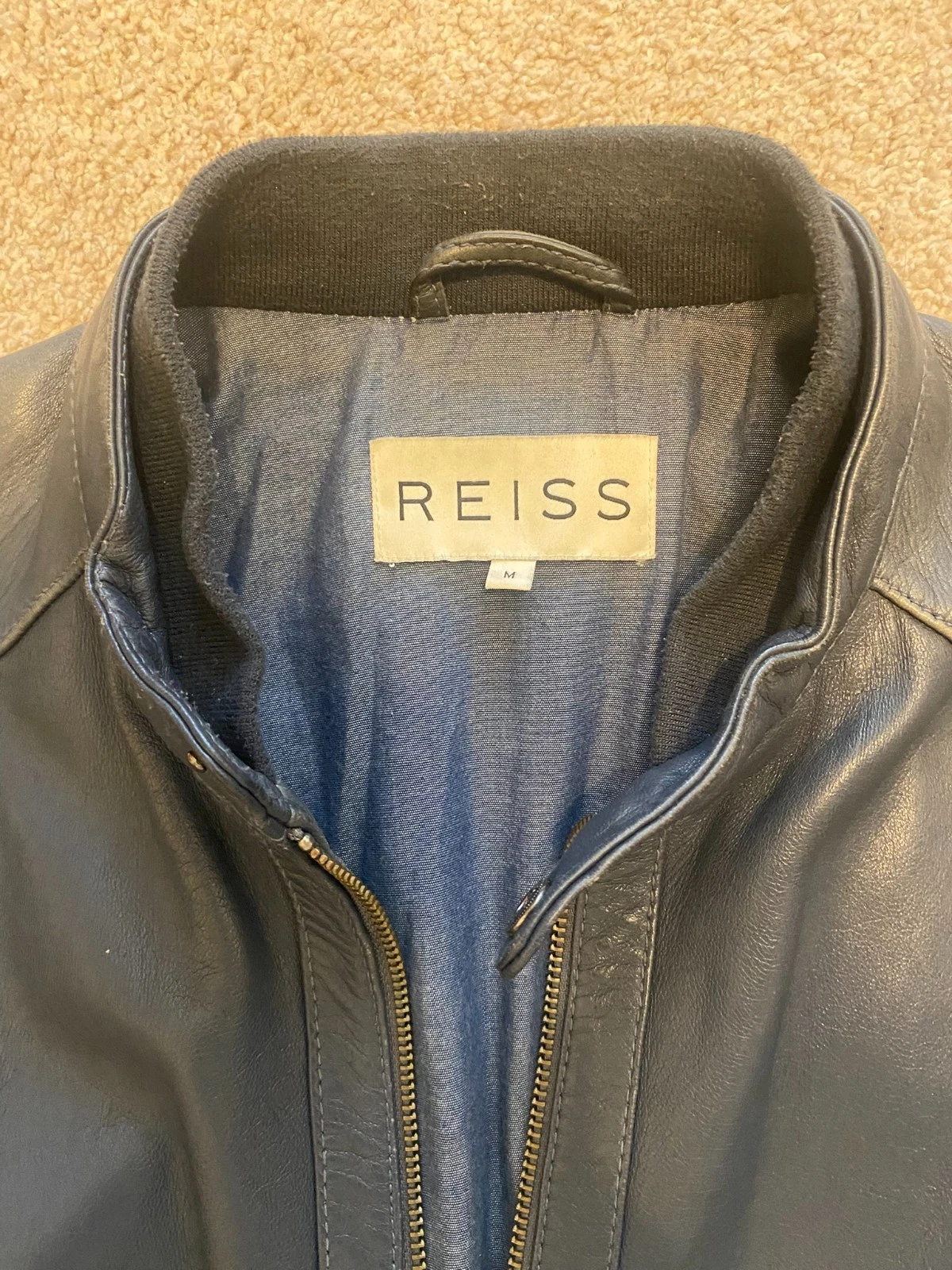 Vintage Reiss Mens Leather Jacket 100% Lamb Wool Medium - product detail image 3