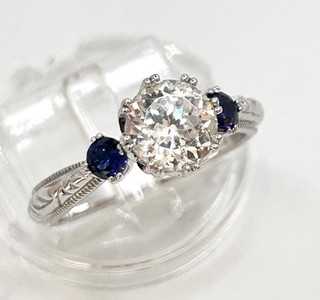 Tacori Sterling Silver .925 Solitaire Cubic Zirconia CZ Blue Sapphire Ring Sz 8