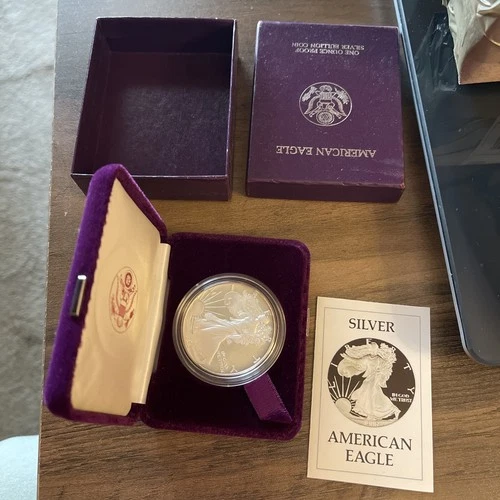 1986-S Silver Eagle Proof $1  Coin With Box & Authentication Paper 1oz .999 Fine