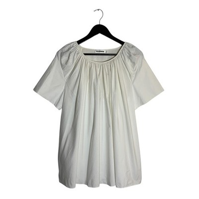 Jil Sander Gathered Collar Relaxed Poplin Cotton Blouse Top Size 40 White