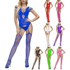 Womens Bodysuit Crotchless Lingerie Hollow Out Bodystockings See-Through Teddy