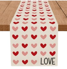 Valentine's Day Table Runner 13x72 Inches,Pink Heart Love Seasonal Farmhouse