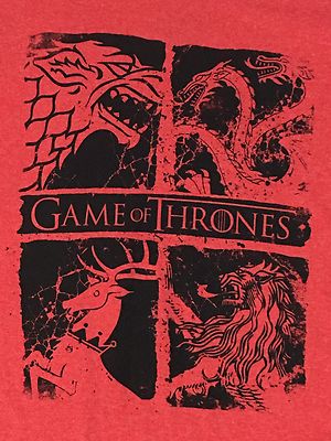 Officially Licensed GAME Of THRONES Red 4 Houses TShirt Sm. Stark Lannister HBO
