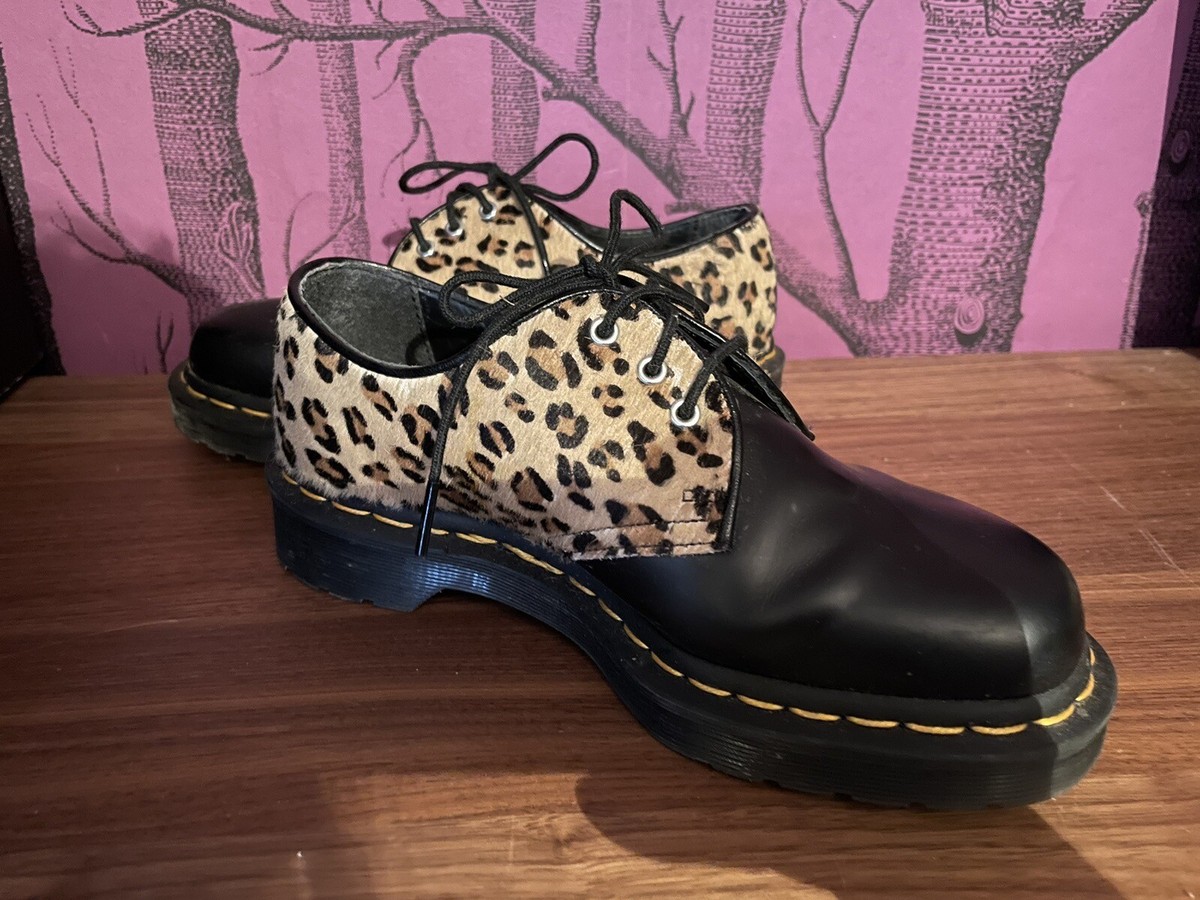 Dr Martens 1461 Leopard, Hair On Print Black Leather Shoes Dr Martens 1461 Leopard, Hair On Print Black Leather Shoes