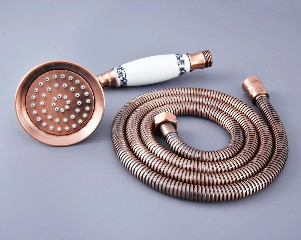 Antique Red Copper Telephone Ceramics HandHeld Bathroom Shower Head+1.5M Hose