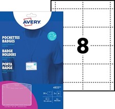 Image of Avery Badge Pockets, 90x60mm, Dual Attachment, 20 Holders/24 Badges (4823)