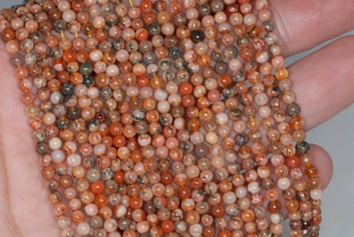 Cuentas sueltas redondas de inclusión roja de piedras preciosas de ágata musgo rojo de 3 mm 15,5 pulgadas - Imagen 5 de 5