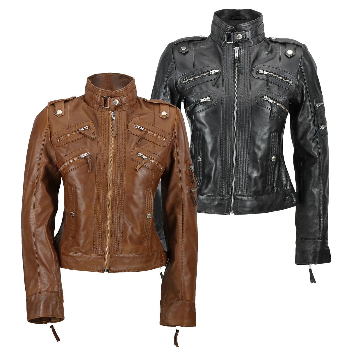 New Black Brown Ladies Womens Real Leather Slim Fit Soft Zip Biker Style  Jacket