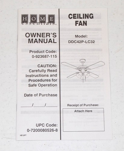 New! OB! Vtg Brass HOME ESSENTIALS #DDC42P 4- Blade 52" "CEILING FAN" Dual Mount - Picture 4 of 4