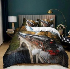Steam Train Quilt Duvet Cover Retro Bedding Set Pillowcase Single Double Size