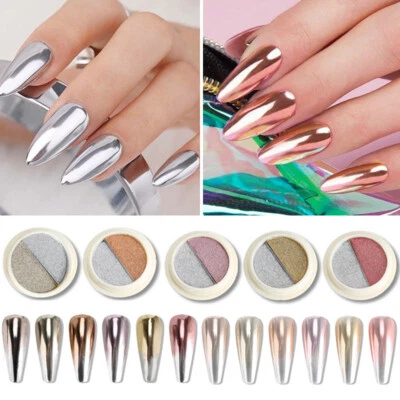 MARKENLOS Zweifarbiger Spiegel-Nagelpulver Nagelkunst-Dekoration Chrom-Pigment Staub >