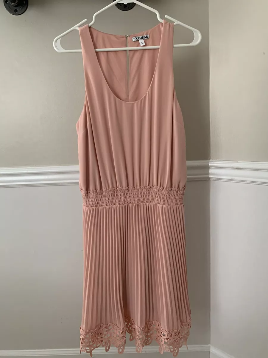 EXPRESS Peach Smoked Waist Pleated Skirt Dress Size M | eBay