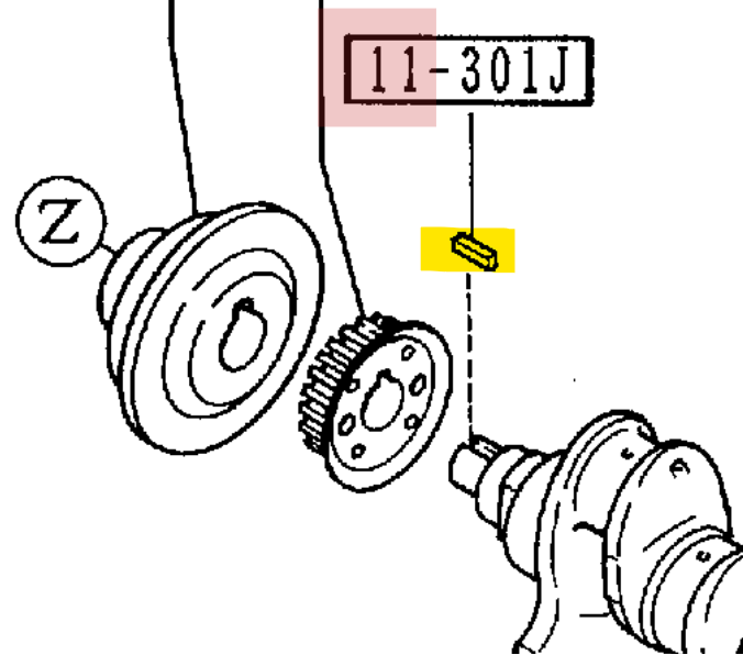 91.505 Mazda Miata Crankshaft Timing Pulley Woodruff Key LONG NOSE