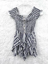 J For Justify Women’s White Navy Short Sleeve One Piece Romper Jumpsuit Size Med