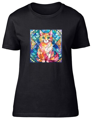 Stainglass Katze Damen T-Shirt Kätzchen Haustier Katze Tier Damen Geschenk Tee