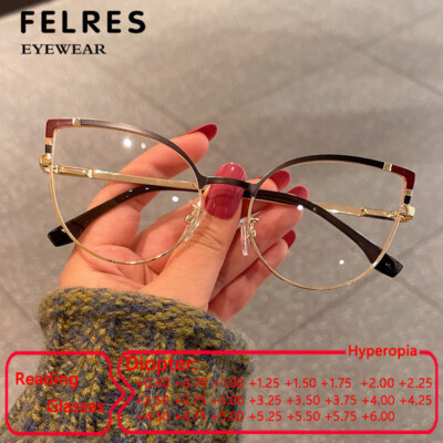 Metal Cat Eye Reading Glasses Women Anti Blue Light Clear Lens Fashion Glasses 