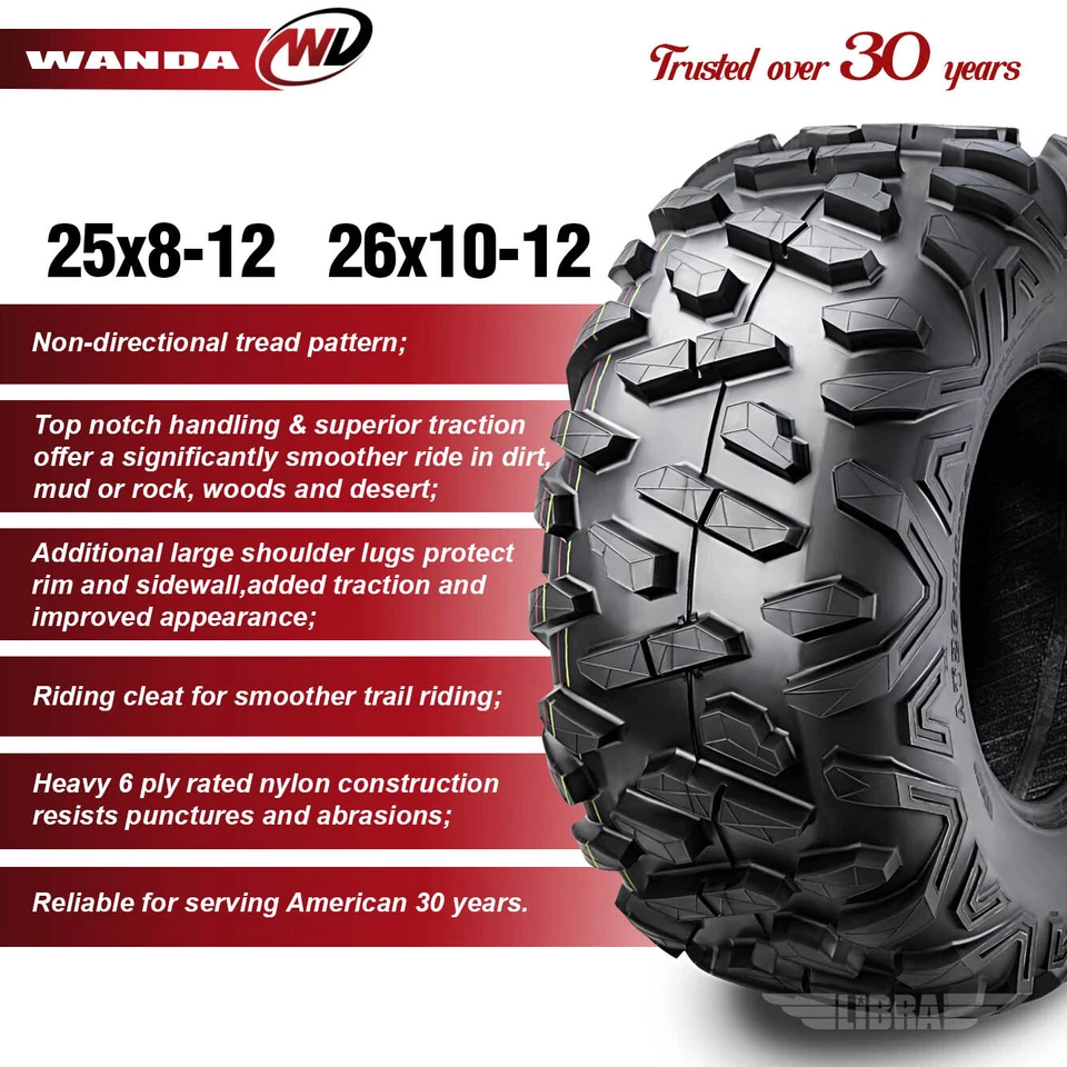 4 neumáticos WANDA ATV 25x8-12 y 26x10-12 para 04-06 John Deere Buck EX/EXT 500/650 Foto 2 de 4