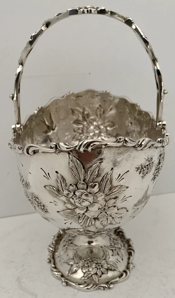 S KIRK STERLING ARCHITECTURAL LANDSCAPE CASTLE REPOUSSE SUGAR BASKET 1896-1924 - Image 2 of 4