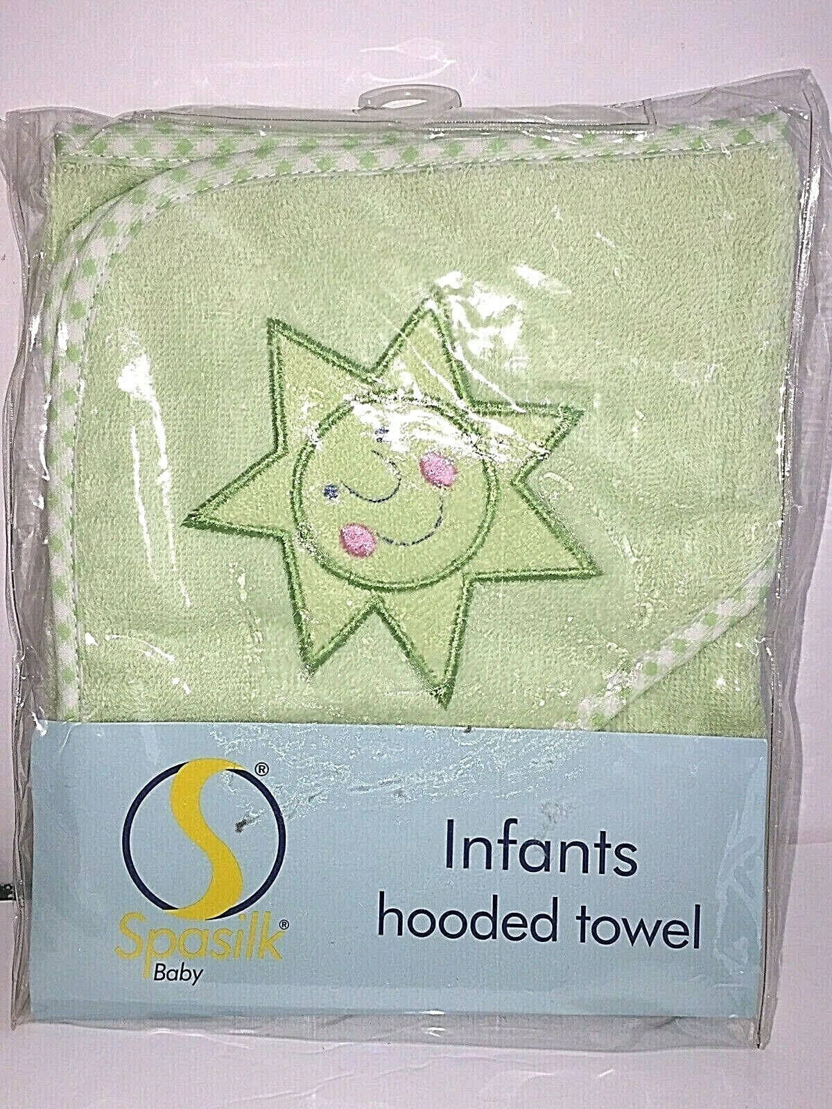 Spasilk Infants Cotton Hooded Towel Mint Green Smiling Shining Sun Design
