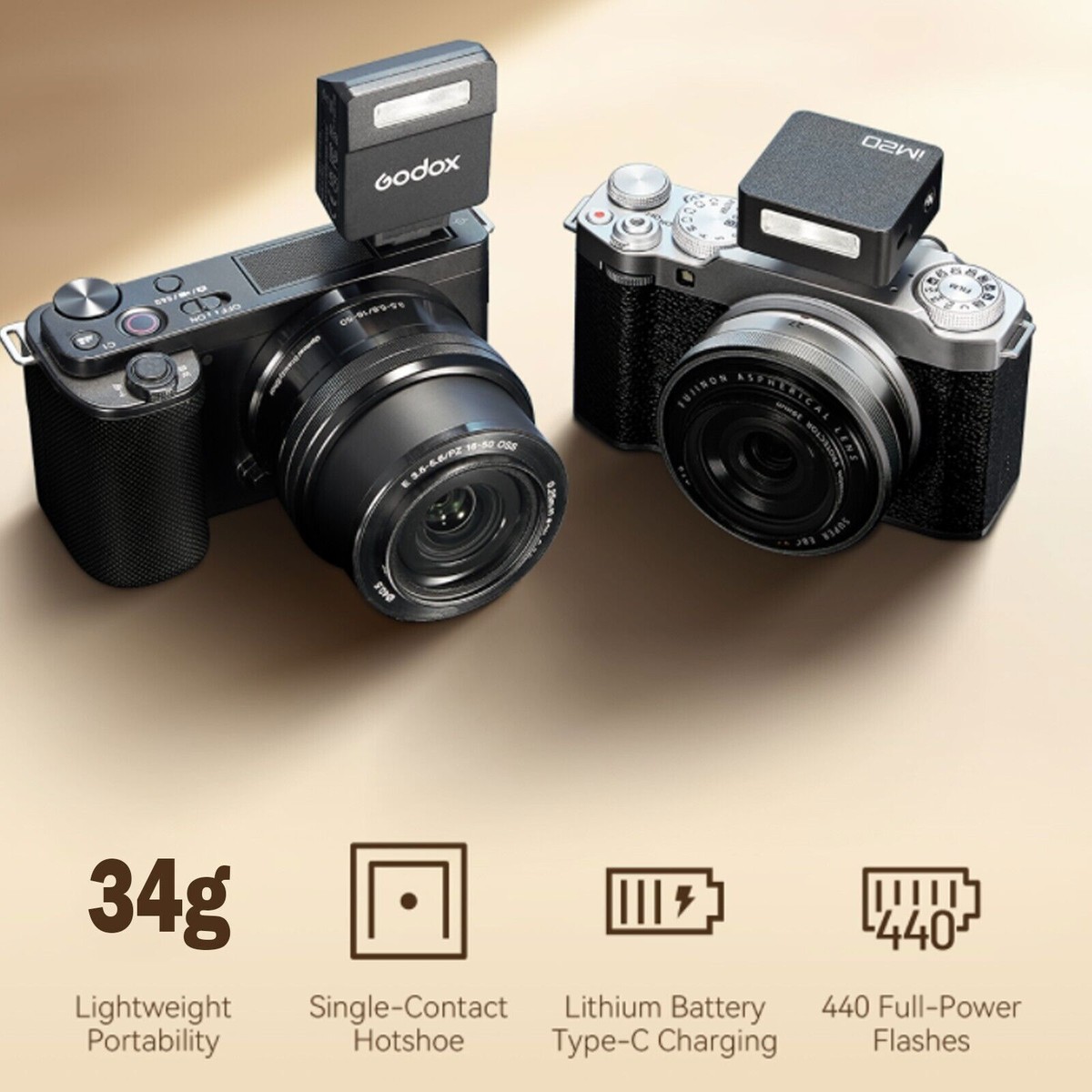 Flash Mini Godox IM20 - Per Fotocamera, 5 Livelli Potenza, Ricarica USB-C, Compatibile Canon Sony Nikon - Foto 3