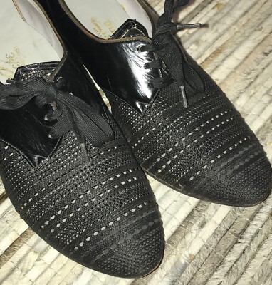 Vtg 70s Sz. 8 Rockabilly Oxford Mesh-Toe Shoes. Patent Leather Dr. Locke, Dunlap