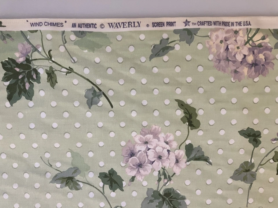 Tela de cortinas florales vintage Waverly Wind Chimes hortensia 15 yardas x 54 verde Foto 4 de 4