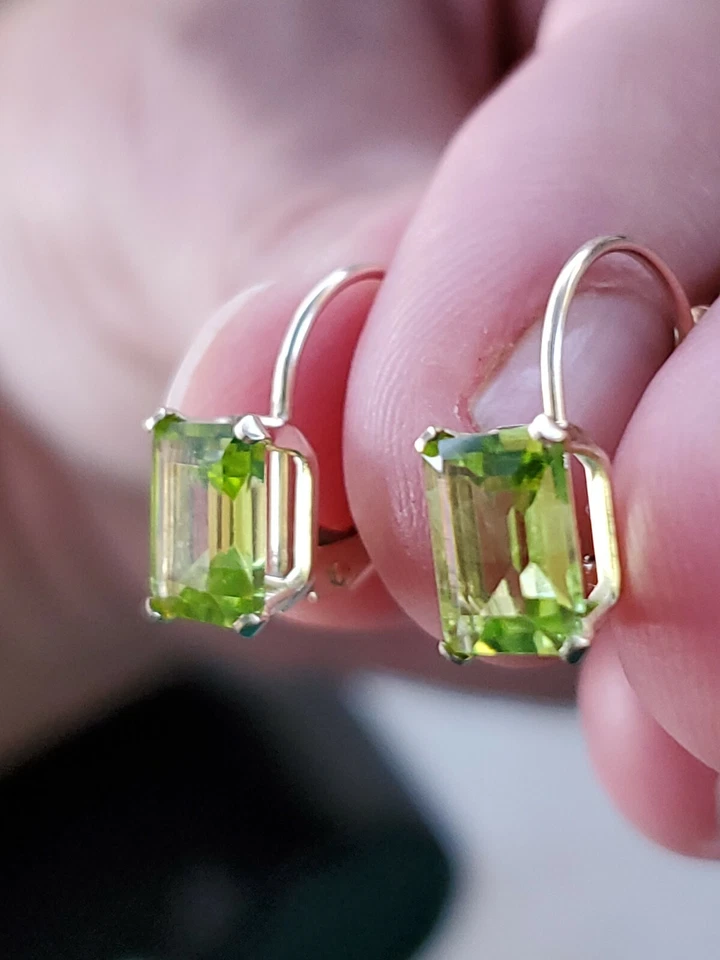 Peridot Labcreated Octagon Cut Leverback Earrings 14kt Solid Yellow Gold - Image 2 of 4