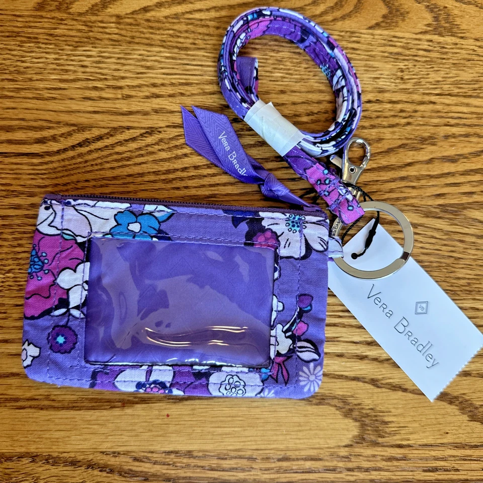 Vera Bradley ZIP ID Cordón Encantado Jardín Púrpura Floral Mini Cartera Exacta NUEVA Foto 2 de 4
