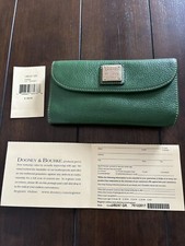 Dooney  Bourke Wallet Checkbook Green Pebble Leather Snap Zip