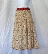 BEACH FASHION CREAM PAISLEY PRINT SILK CONVERTIBLE SKIRT AND DRESS MEDIUM LENGTH