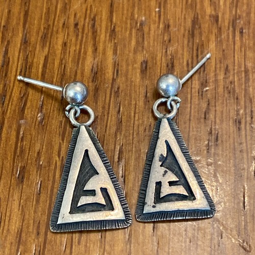 Marcus Lomayestewa Hopi Sterling Silver Overlay Dangle earrings Z8