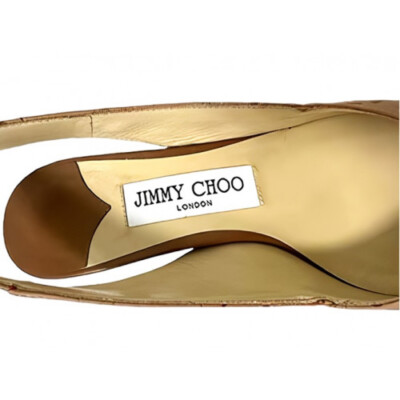 JIMMY CHOO LIYA 65 JC Logo Slingback in Beige Leather, US