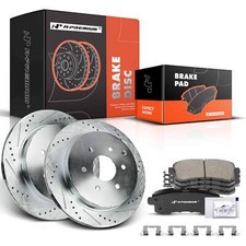 A-Premium Drilled Brake Rotors + Brake Pads Rear for INFINITI QX56 QX80 Nissan