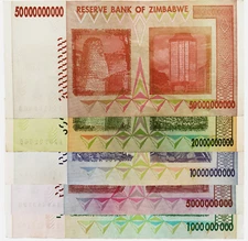 Zimbabwe 1, 5, 10, 20, 50 BILLION Dollars, CIRCULATED Currency, Paper Money LOT